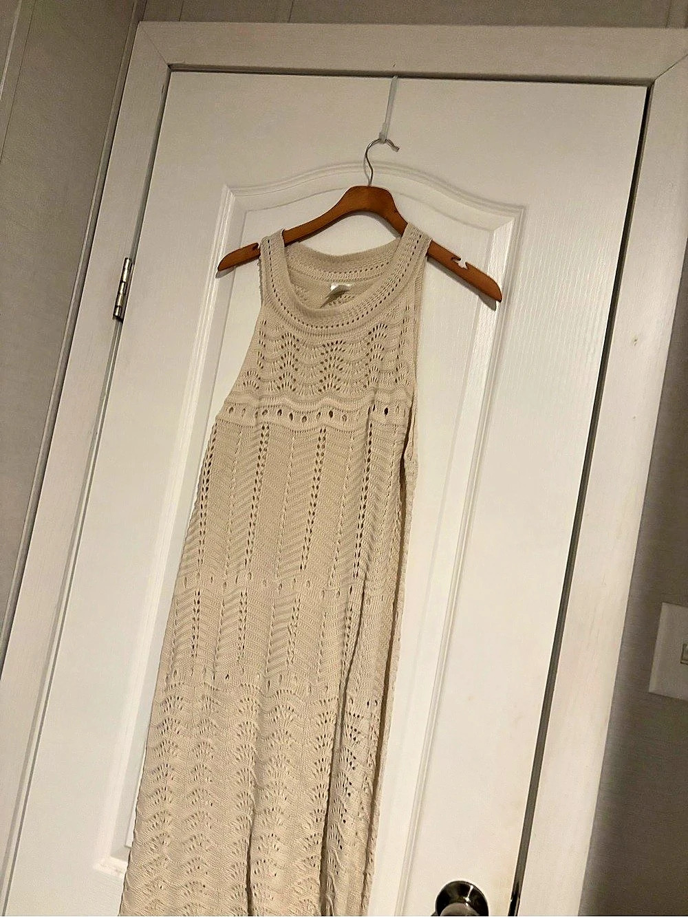 Blu Waves Crochet Beach Cover Up Maxi Dress Cream XL